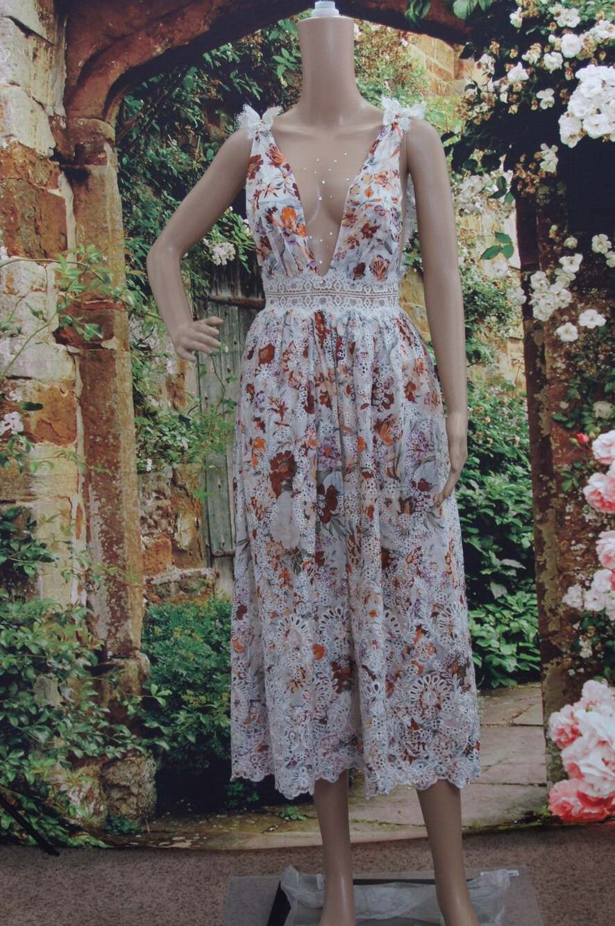 Zimmermann Alchemy Flutter Back Dress Floral Midi Womens Size 0 Linen Blend